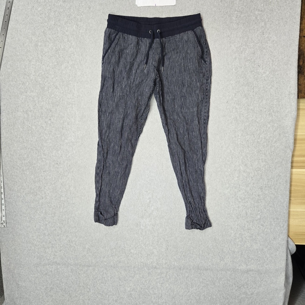 Athleta Women‎ Pants 4 Navy Linen Coastal Striped Jogger Button Relaxed